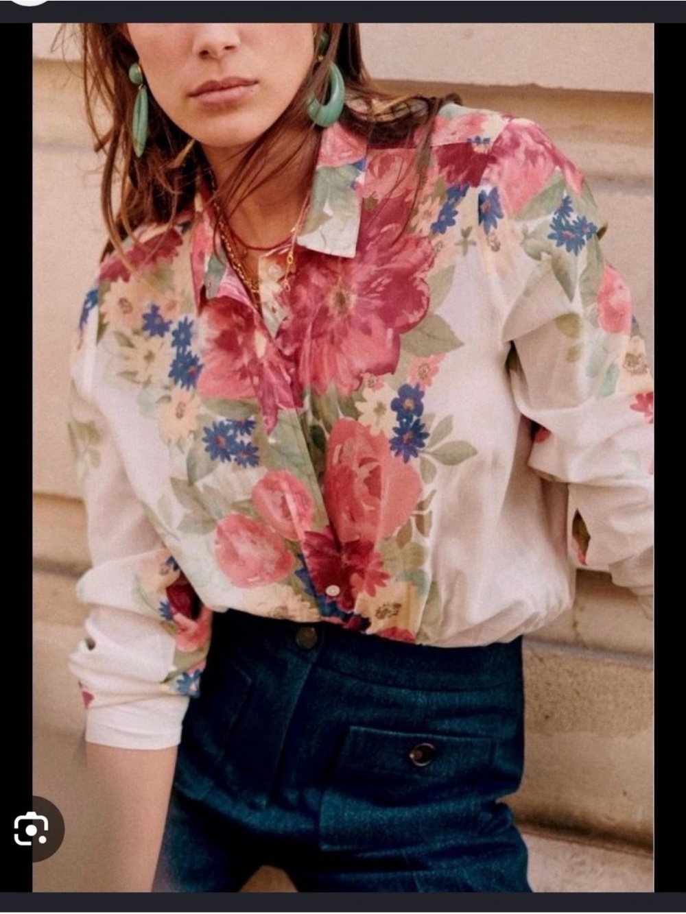 Sezane floral button-down in magenta, pink & blue